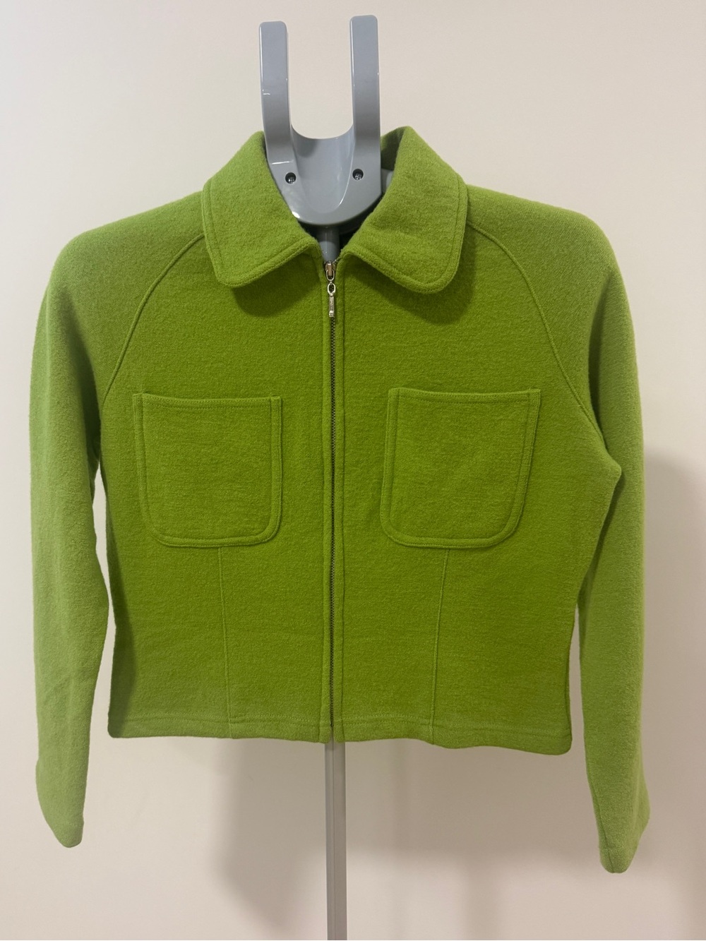 Vintage Emanuel Ungaro Liberte Lime Green 90s 100% Wool Cropped Shacket Jacket S
